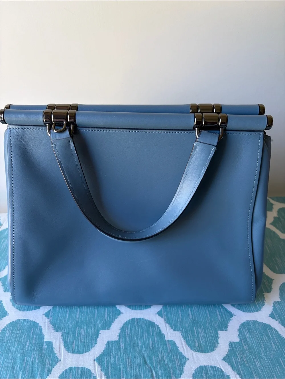 Coach Blue Leather Structured Top-Handle Satchel